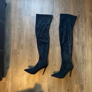 Black suede thigh high boots